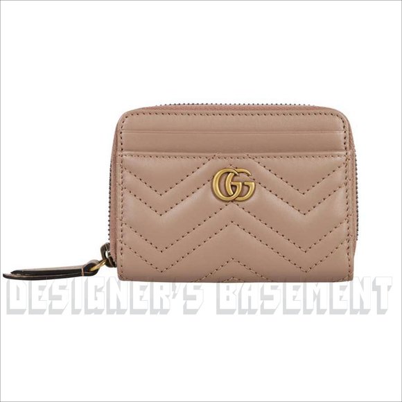 GUCCI rose Matelasse Chevron leather GG MARMONT zip around ID window wallet NIB - Picture 2 of 7